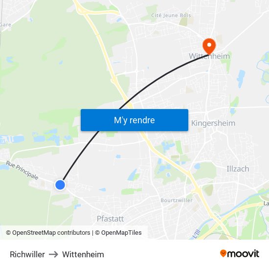 Richwiller to Wittenheim map