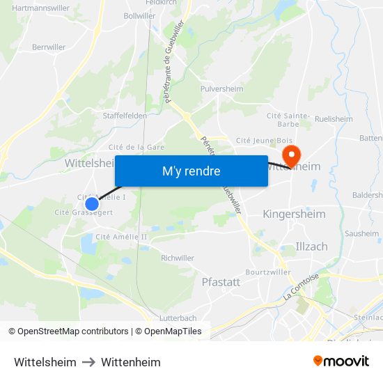 Wittelsheim to Wittenheim map