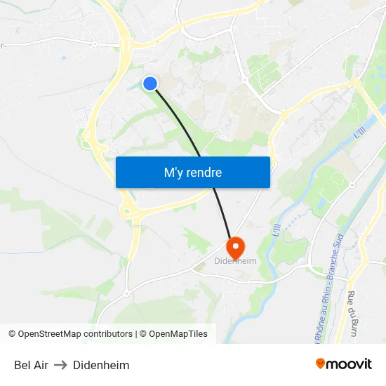 Bel Air to Didenheim map