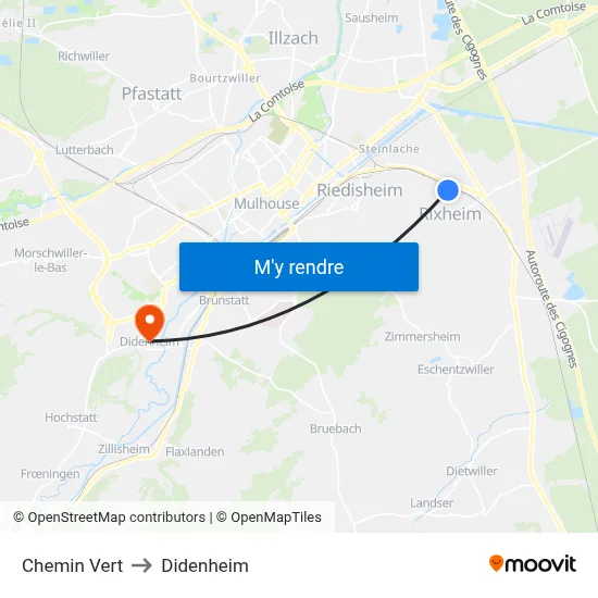 Chemin Vert to Didenheim map