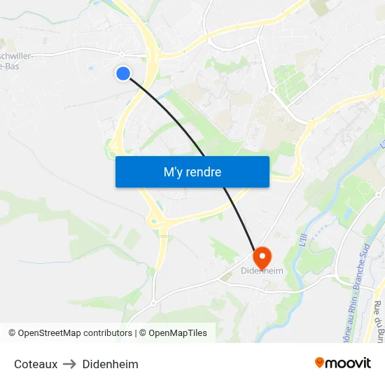 Coteaux to Didenheim map