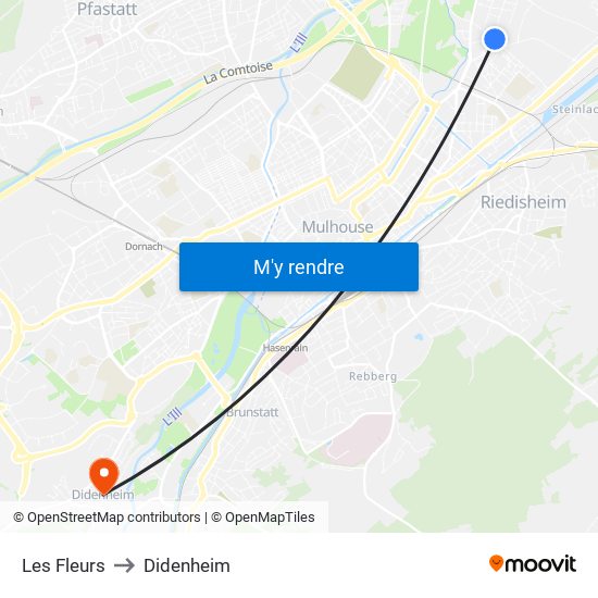 Les Fleurs to Didenheim map