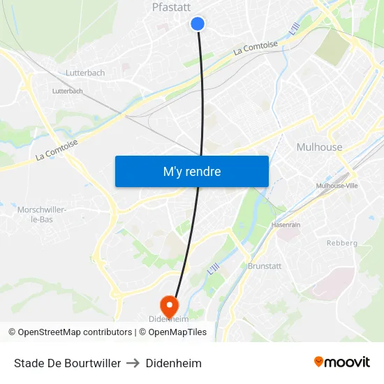 Stade De Bourtwiller to Didenheim map