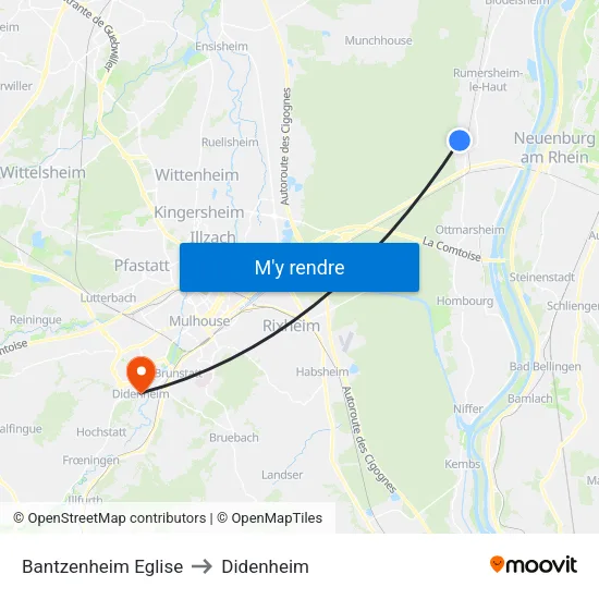 Bantzenheim Eglise to Didenheim map