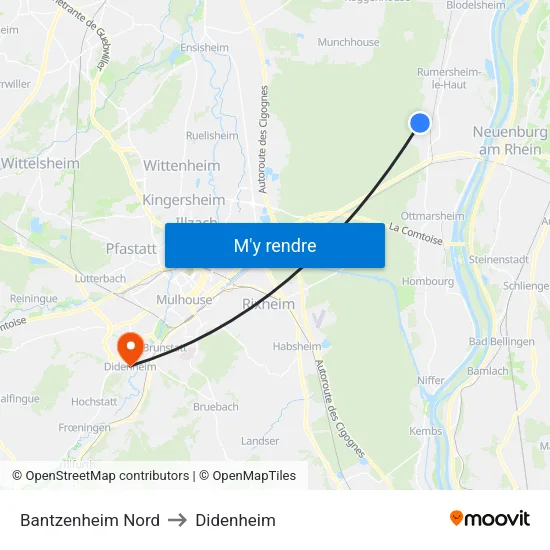 Bantzenheim Nord to Didenheim map
