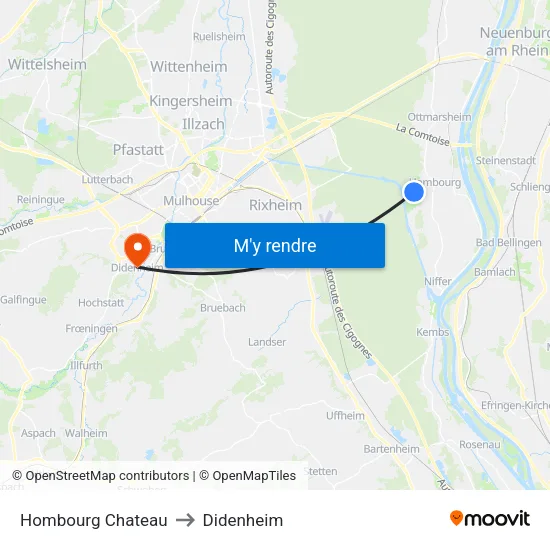 Hombourg Chateau to Didenheim map