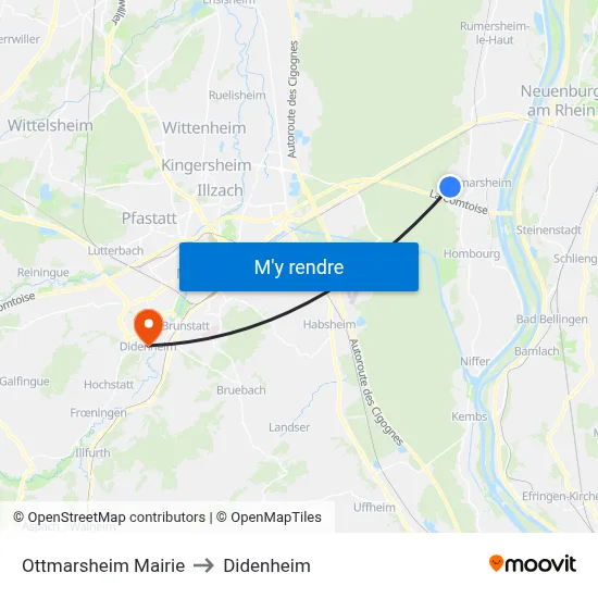 Ottmarsheim Mairie to Didenheim map