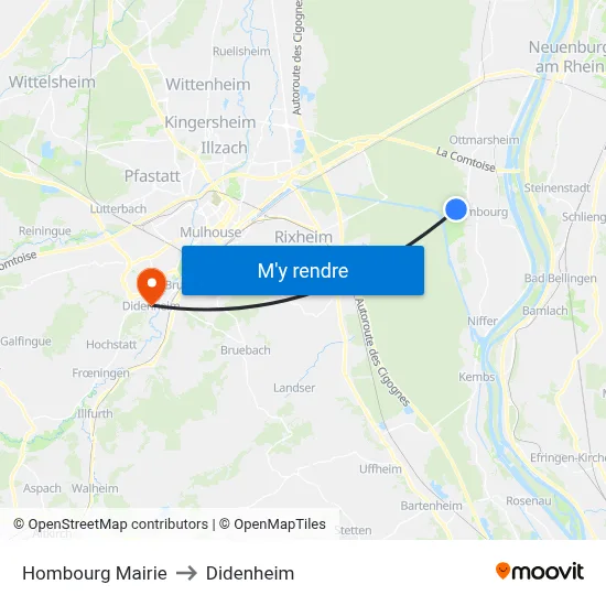 Hombourg  Mairie to Didenheim map