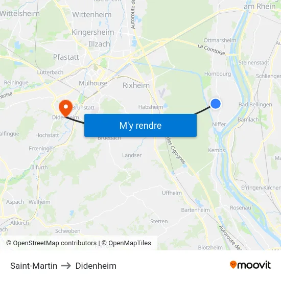 Saint-Martin to Didenheim map