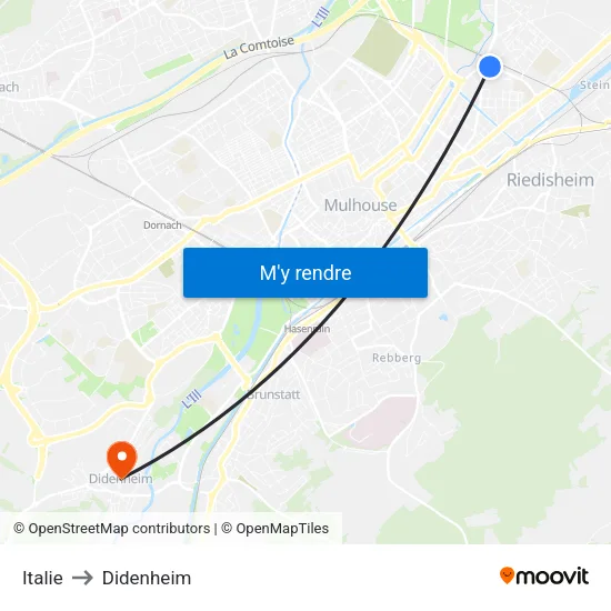 Italie to Didenheim map