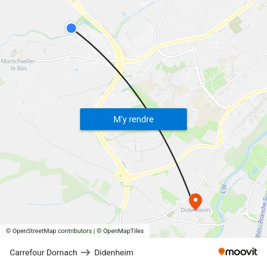 Carrefour Dornach to Didenheim map