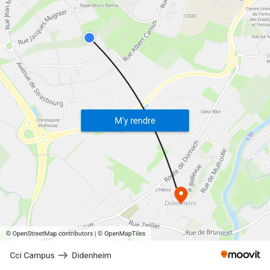 Cci Campus to Didenheim map