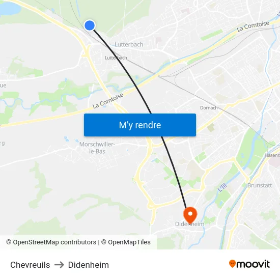 Chevreuils to Didenheim map