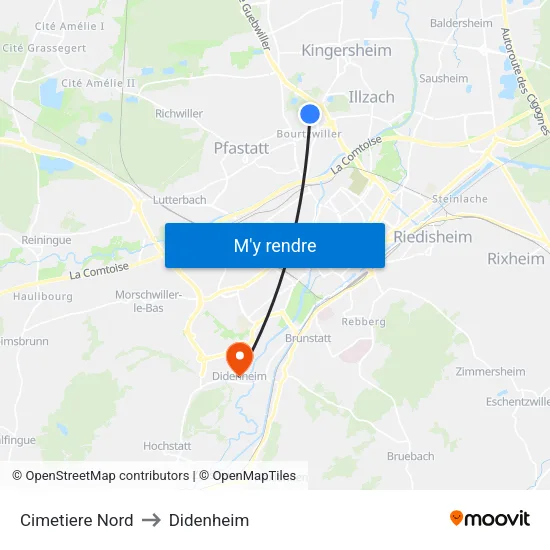 Cimetiere Nord to Didenheim map