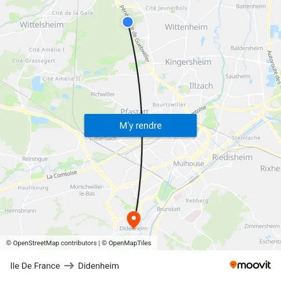 Ile De France to Didenheim map