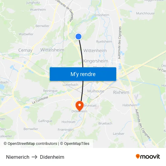 Niemerich to Didenheim map