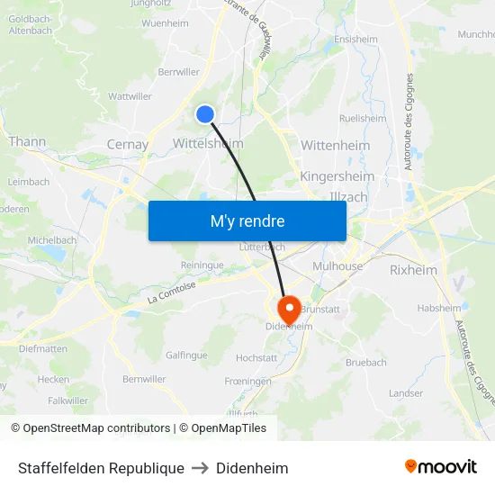 Staffelfelden Republique to Didenheim map