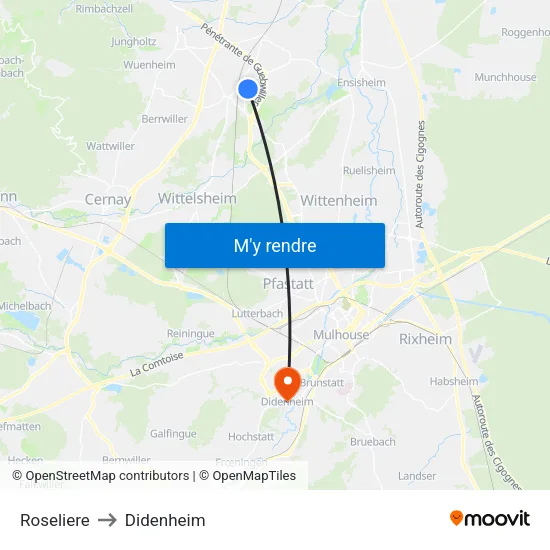 Roseliere to Didenheim map