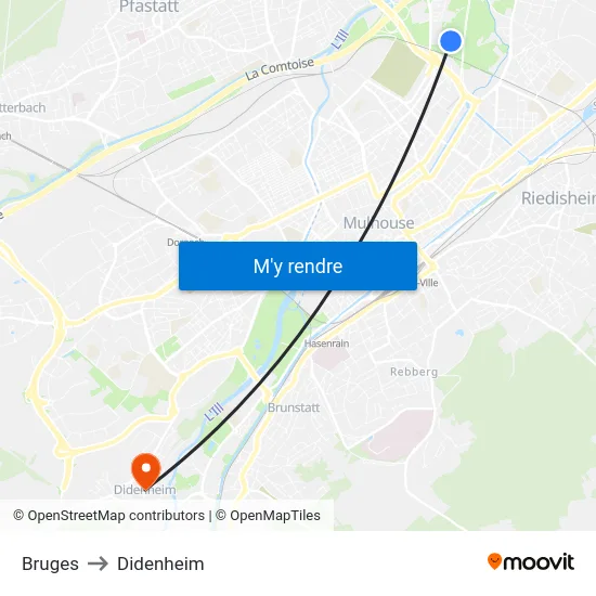 Bruges to Didenheim map