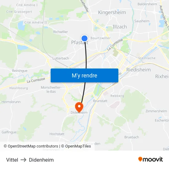 Vittel to Didenheim map