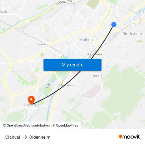 Clairval to Didenheim map