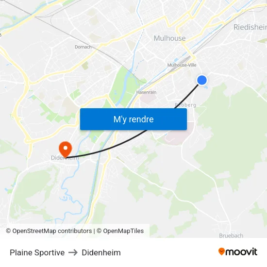 Plaine Sportive to Didenheim map