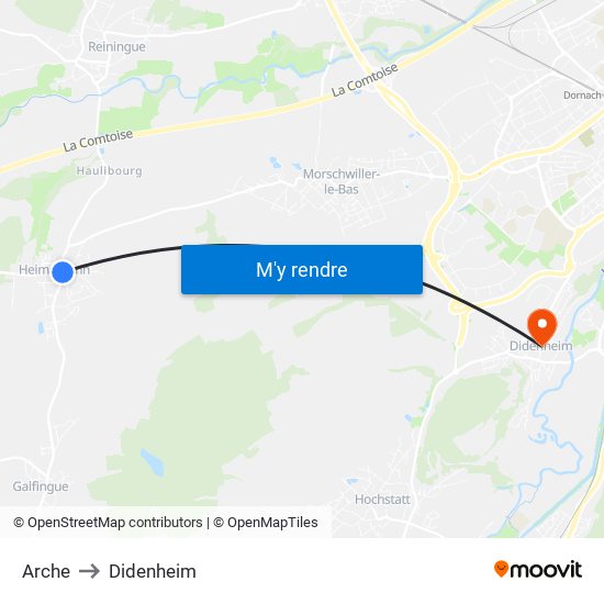 Arche to Didenheim map