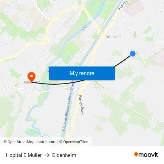 Hopital E.Muller to Didenheim map