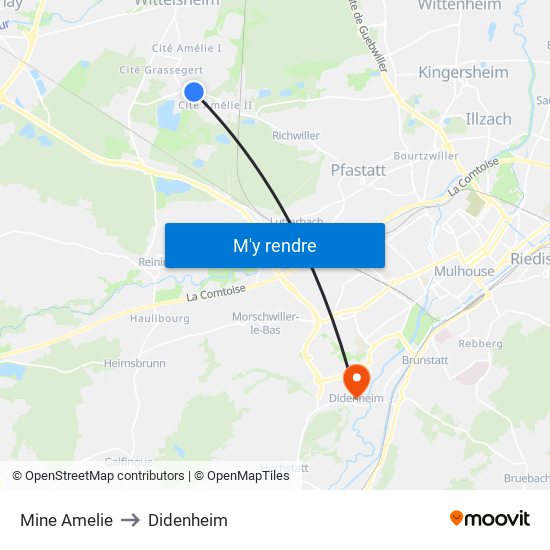 Mine Amelie to Didenheim map