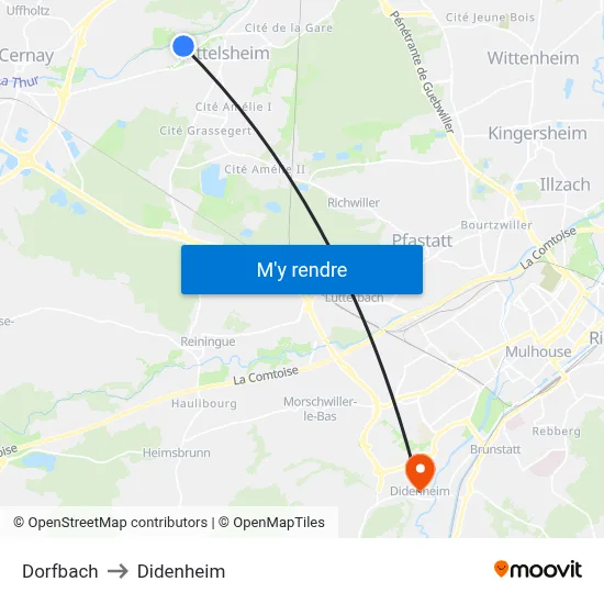 Dorfbach to Didenheim map