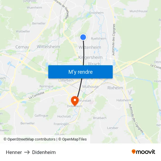 Henner to Didenheim map