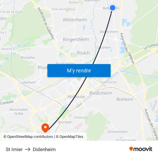 St Imier to Didenheim map