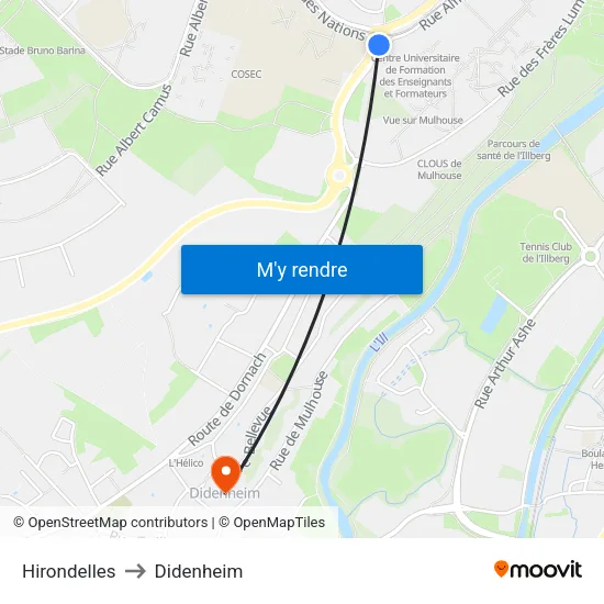 Hirondelles to Didenheim map