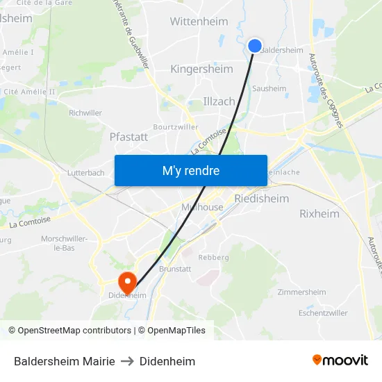 Baldersheim Mairie to Didenheim map
