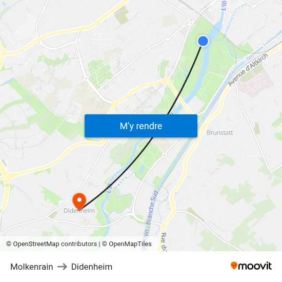 Molkenrain to Didenheim map