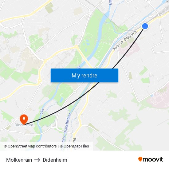 Molkenrain to Didenheim map