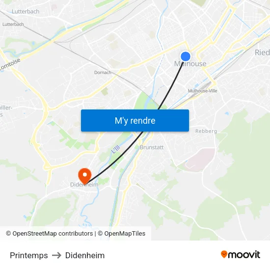 Printemps to Didenheim map