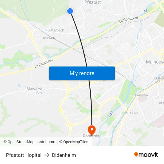 Pfastatt Hopital to Didenheim map