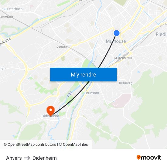 Anvers to Didenheim map