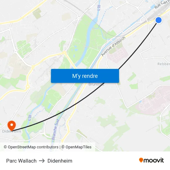 Parc Wallach to Didenheim map