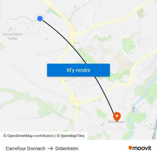 Carrefour Dornach to Didenheim map