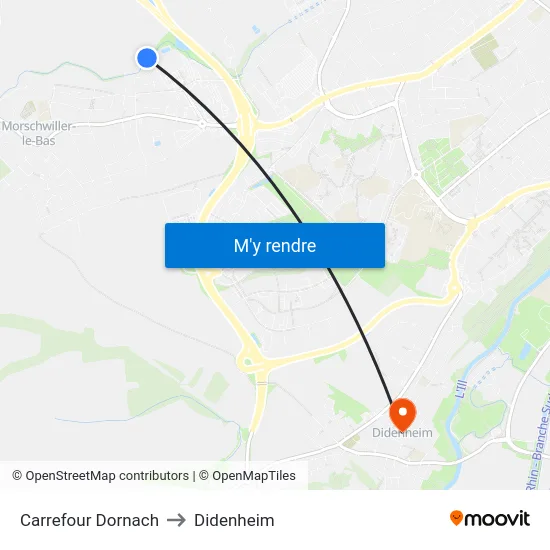 Carrefour Dornach to Didenheim map