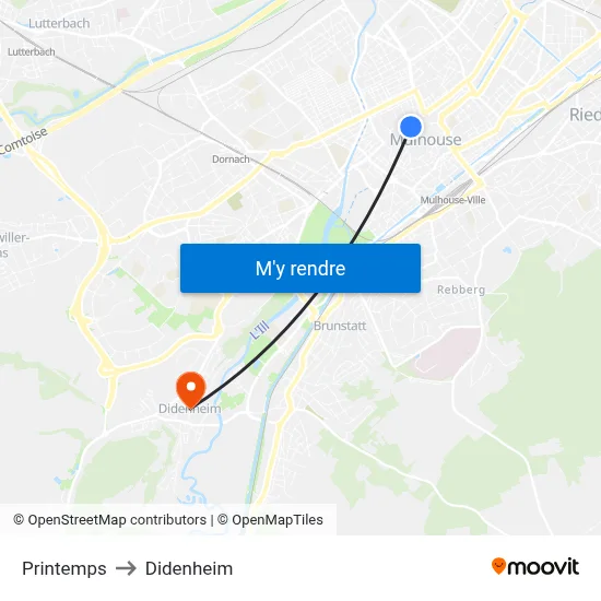Printemps to Didenheim map