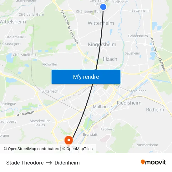 Stade Theodore to Didenheim map