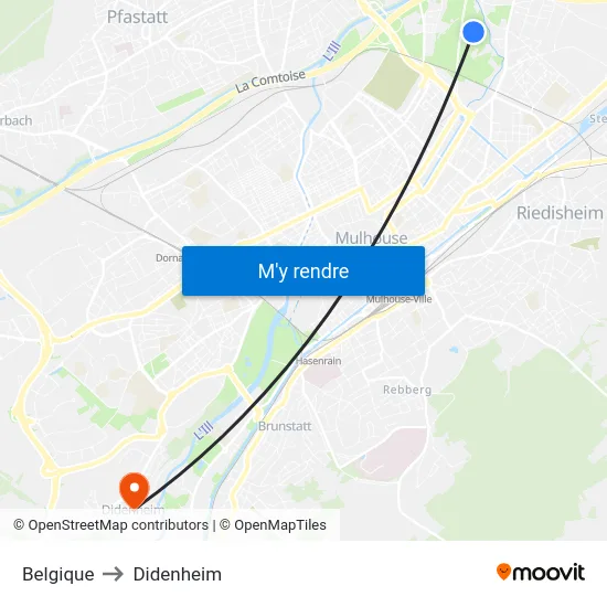 Belgique to Didenheim map