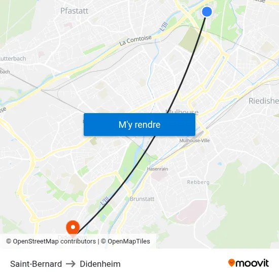 Saint-Bernard to Didenheim map