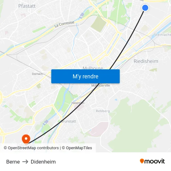 Berne to Didenheim map
