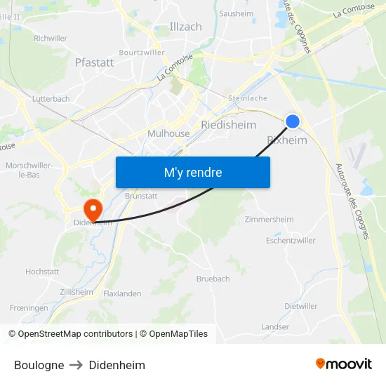 Boulogne to Didenheim map