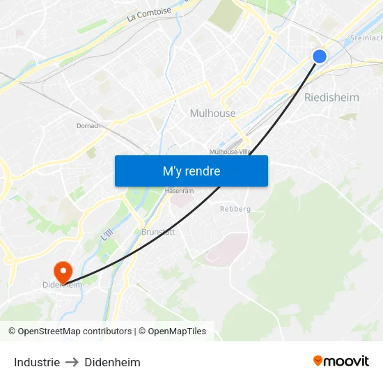 Industrie to Didenheim map