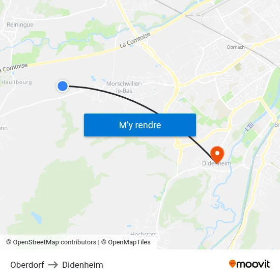 Oberdorf to Didenheim map